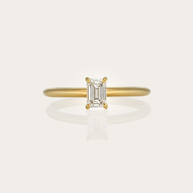 Elizabeth Emerald Cut Diamond Solitaire Ring in 18ct Yellow Gold – 0.52ct GIA Certified